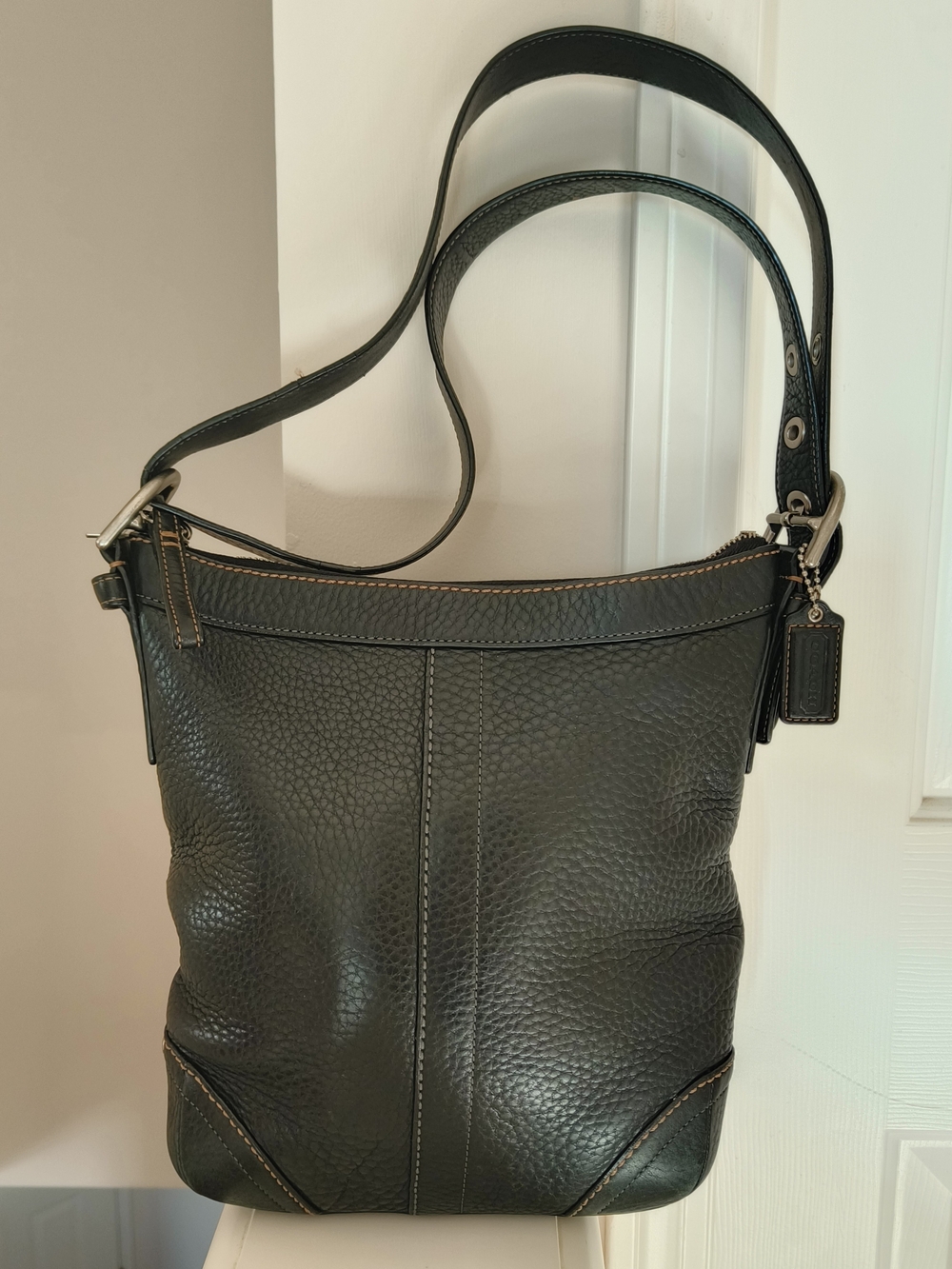 Coach Black Pebbled Leather Messenger Crossbody